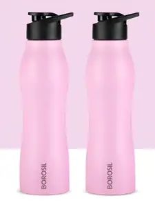 BOROSIL Pink & Black Set of 2 Stainless Steel Solid Water Bottle
