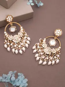 Anouk Gold Plated Artificial Stones Studded and Beaded Contemporary Drop Earrings