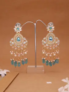 Anouk Gold Plated Artificial Stones Studded & Beaded Contemporary Drop Earrings