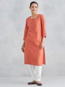 Fabindia Keyhole Neck Thread Work Cotton Straight Kurta