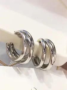 Estailo fashion Silver-Plated Circular Shaped Hoop Earrings