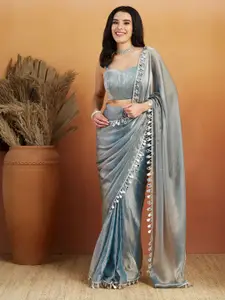 RACHNA Aari Work Poly Chiffon Ready To Wear Block Print Saree