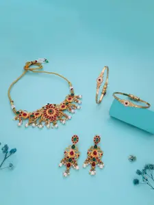 Anouk Gold-Plated Bangle & Necklace Set