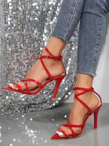 GLO GLAMP Women Red Pointed Pencil Heel Sandals