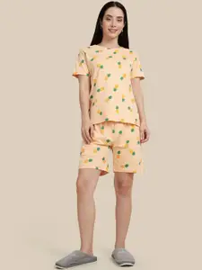 TWIN BIRDS Cream Blush Women Printed Shorts Night suits