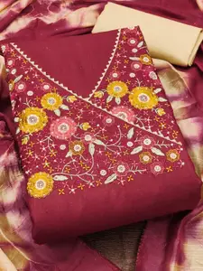 KALINI Red Embroidered Unstitched Dress Material