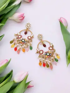 Anouk Gold Plated Artificial Stones Studded and Pearls Beaded Contemporary Drop Earrings