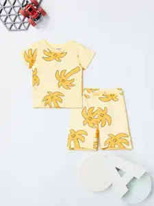 max Boys Floral Printed Round Neck Pure Cotton T-shirt With Shorts