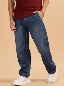 WROGN Men Comfort Wide Leg Mid-Rise Low Distress Light Fade Jeans