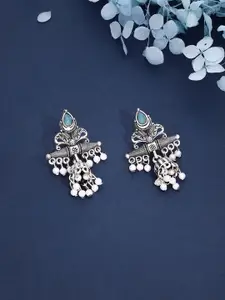 Anouk Silver-Plated Artificial Stones Studded & Beads Beaded Contemporary Drop Earrings