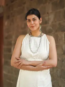 Chidiyaa Safed Seashell Murmur Block Printed Saree Blouse