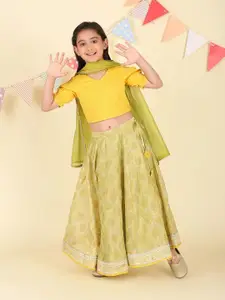 Fabindia Girls Printed Ready to Wear Cotton Silk Gotta Patti Lehenga & Blouse With Dupatta