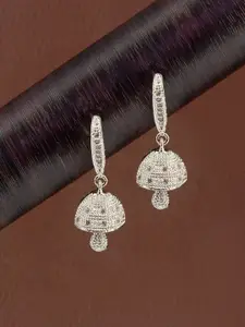 PRIVIU Silver-Plated American Diamond Studded Dome Shaped Jhumkas