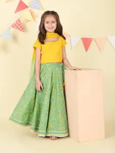 Fabindia Girls Printed Ready to Wear Cotton Gotta Patti Lehenga & Blouse With Dupatta