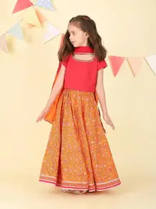Fabindia Girls Printed Ready to Wear Cotton Gotta Patti Lehenga & Blouse With Dupatta