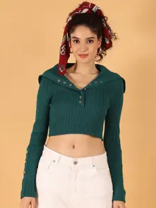 NoBarr Ribbed Sailor Collar Crop Pullover