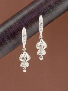 PRIVIU Silver-Plated American Diamond Studded Dome Shaped Jhumkas
