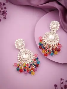 Anouk Silver-Plated Artificial Stones Studded And Beaded Contemporary Drop Earrings