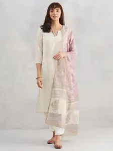 Fabindia Embroidered Notrch Neck Kurta With Dupatta