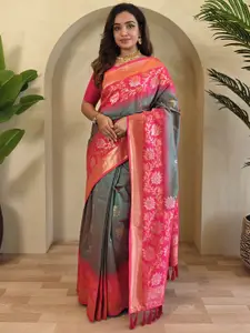 DEVATITHI Women Woven Design Zari Silk Blend Saree