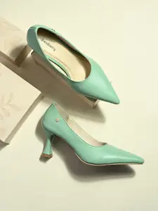 DressBerry Women Leather Pointed Toe Kitten Heel Pumps