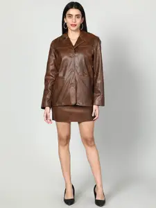 Fashion Gaiia Leather Casual Blazer