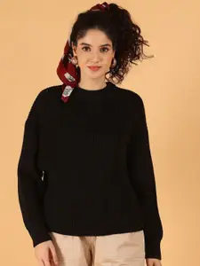 NoBarr Women Solid Round Neck Long Sleeves Pullover