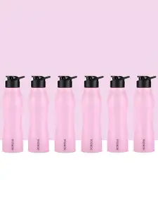 BOROSIL Unisex Pink & Black Set of 6 Stainless Steel Solid Water Bottle