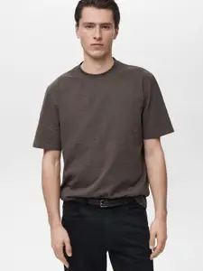 MANGO MAN Drop-Shoulder Sleeves Seersucker Relaxed T-shirt