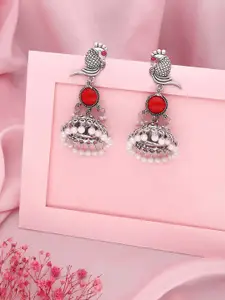 Anouk Gold-Plated Artificial Stones Studded & Beaded Floral Shaped Jhumkas