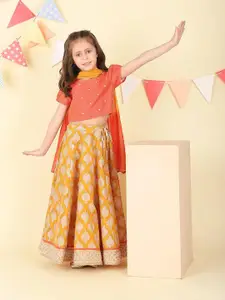 Fabindia Girls Printed Ready to Wear Cotton Silk Gotta Patti Lehenga & Blouse With Dupatta