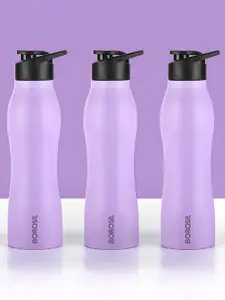 BOROSIL Purple & Black Set of 3 Stainless Steel Solid Water Bottle