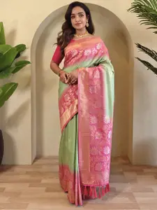 DEVATITHI Women Woven Design Zari Silk Blend Saree