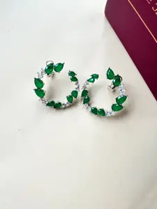 The Jewellery Tale Stainless Steel Silver-Plated Stones Studded Circular Drop Earrings