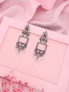 Anouk Nova Gold Plated Artificial Stones Studded And Beaded Oxidised Contemporary Jhumkas