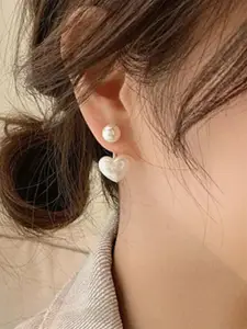 Estailo fashion Gold-Plated Pearls Heart Shaped Drop Earrings