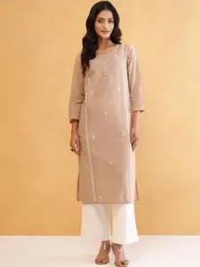 Fabindia Floral Embroidered Chikankari Pure Cotton Straight Kurta