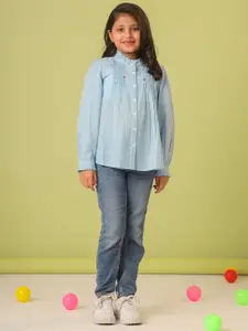 Sangria Girls Embroidered Cotton Pin Tuck Shirt-Style Top