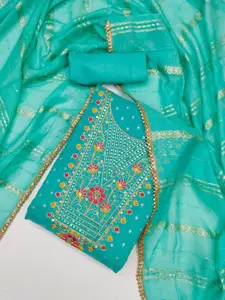 KALINI Teal Chanderi Silk Butti With Embroiderd Work Unstitched Dress Material
