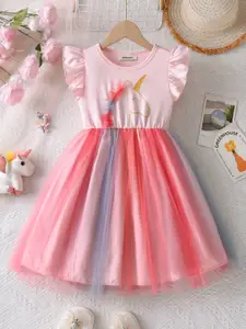 INCLUD Girls Print Flutter Sleeve Fit & Flare Dress