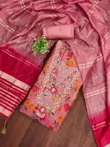 KALINI Pink Simmer Silk Digital Print Coding With Sequence Work Unstitched Dress Material
