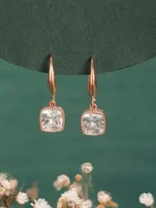 Jazz and Sizzle Rose Gold-Plated Cubic Zirconia Studded Square Drop Earrings