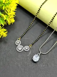 DIVYANSHI COLLECTION Set Of American Diamond Pendant Chain Brass Mangalsutra