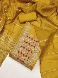 KALINI Mustard Chanderi Silk Embroiderd Coding Work Unstitched Dress Material