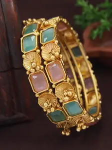 SGA FASHION Set Of 2 Gold-Plated American Diamond Studded Bangles