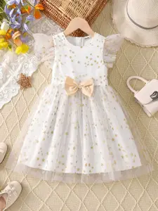 INCLUD Girls Star Printed Round Neck Bow Fit & Flare Dress