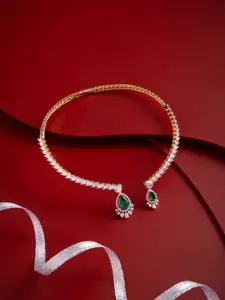 Kushal's Fashion Jewellery Women Green Gold-Plated Party Zircon Necklace