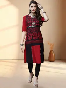 Anouk Rustic Floral Printed Round Neck Straight Kurta