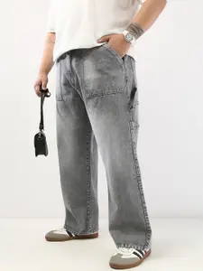 Urbano Plus Men Light Grey Loose Baggy Fit Carpenter Cargo Jeans