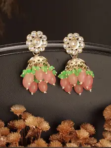 Jazz and Sizzle Gold Plated Kundan Studded & Beaded Dome Shaped Jhumkas